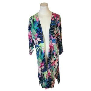 LOFT‎ Kimono Flowy Top Long Shirt Cruise Vacation Size XS S Tropical Floral
